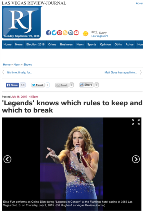 Elisa Furr captures Celine Dion's persona in 'Legends in Concert' in Las  Vegas - Las Vegas Magazine